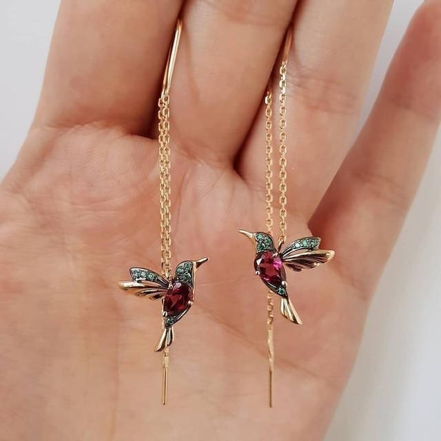 Boucles d'oreilles colibri en émail et zirconium